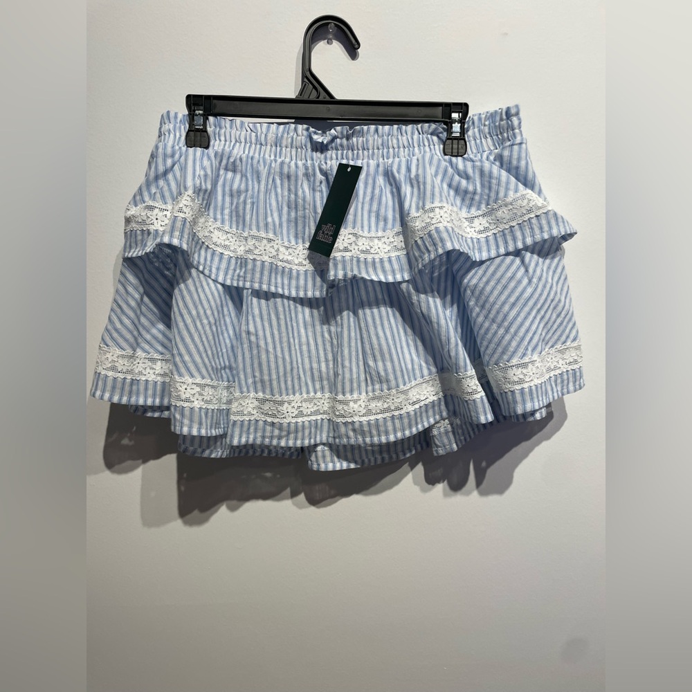 Wild Fable Women's Tiered Lace Trim Mini a-Line Skort Light Blue Size Medium NWT